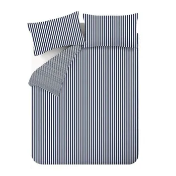 Lenjerie de pat albastru-inchis din flanela pentru pat dublu/extinsa 230x220 cm Stripe - Catherine Lansfield imagine