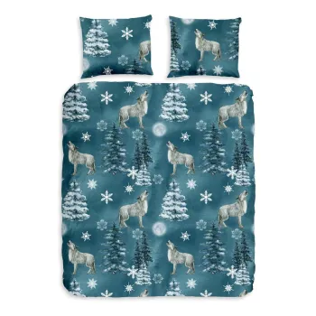 Lenjerie de pat albastru petrol din flanela pentru pat dublu/extinsa 200x220 cm Midnight - Good Morning imagine