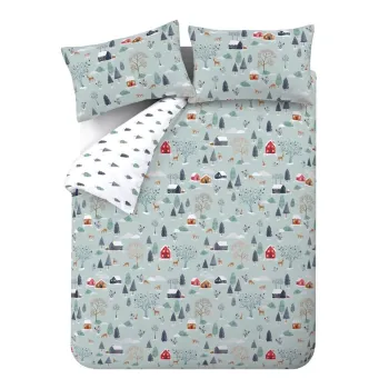 Lenjerie de pat albastru prafuit din flanela pentru pat dublu/extinsa 230x220 cm Winter Scene - Bianca imagine