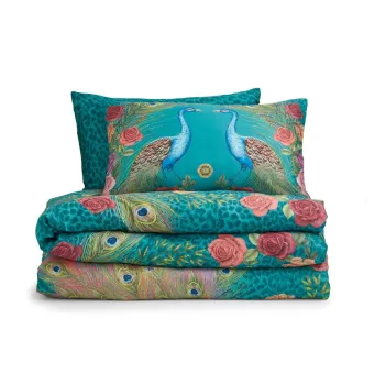Lenjerie de pat albastru-verde din bumbac satinat pentru pat dublu 200x200 cm Xanadu Peacock - Matthew Williamson imagine
