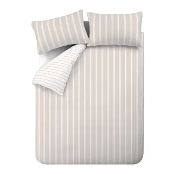 Lenjerie de pat bej din bumbac pentru pat de o persoana 135x200 cm Ashford Stripe - Bianca imagine