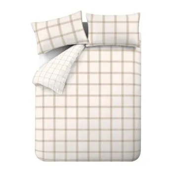 Lenjerie de pat bej din bumbac pentru pat dublu/extinsa 230x220 cm Oxton Check - Bianca imagine