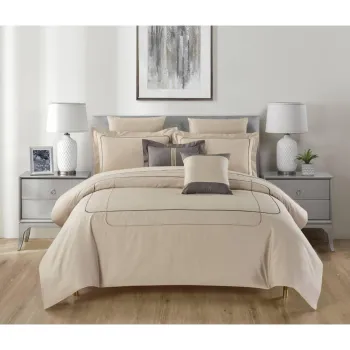 Lenjerie de pat bej din bumbac ranforce pentru pat dublu/extinsa cu cearceaf inclus/cu 6 piese 240x220 cm Calm of Lines - Mila Home Luxury imagine