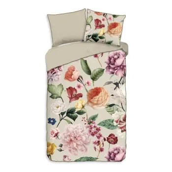 Lenjerie de pat bej din bumbac satinat pentru pat de o persoana/extinsa 140x220 cm Fiori - Descanso imagine