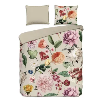 Lenjerie de pat bej din bumbac satinat pentru pat dublu/extinsa 200x220 cm Fiori - Descanso imagine