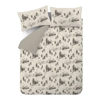 Lenjerie de pat bej din flanela pentru pat de o persoana 135x200 cm Alpine Vilage - Catherine Lansfield imagine