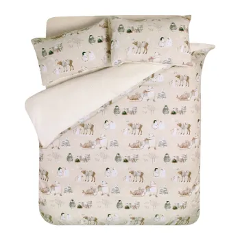 Lenjerie de pat bej din microplus/cocolino pentru pat dublu 200x200 cm Winter Friends - Catherine Lansfield imagine