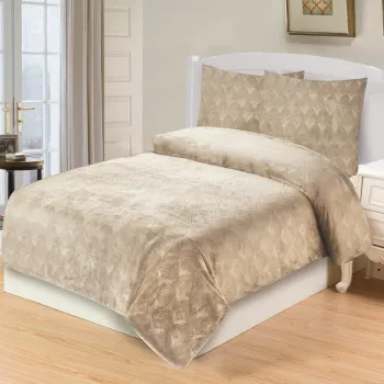 Lenjerie de pat bej din microplus pentru pat de o persoana 140x200 cm - My House imagine