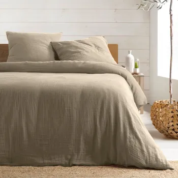 Lenjerie de pat bej din muselina pentru pat dublu/extinsa 220x240 cm Angelia - douceur d'interieur imagine