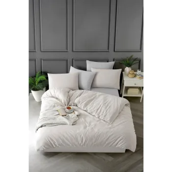 Lenjerie de pat bej pentru pat de o persoana 140x200 cm Yarn Dyed - Mijolnir imagine