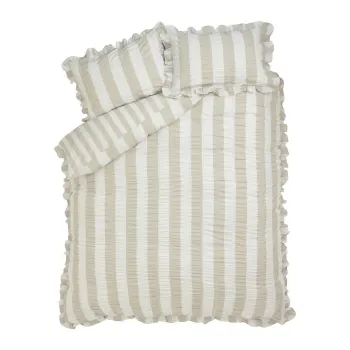 Lenjerie de pat bej pentru pat dublu cu 3 piese 200x200 cm Seersucker Frill Stripe aEURCatherine Lansfield imagine