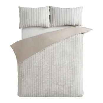 Lenjerie de pat bej pentru pat dublu cu 3 piese 200x200 cm So Soft Seersucker Stripe aEURCatherine Lansfield imagine