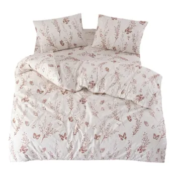 Lenjerie de pat bej pentru pat dublu/extinsa cu cearceaf inclus/cu 4 piese 200x220 cm Floral Butterfly - Mila Home imagine