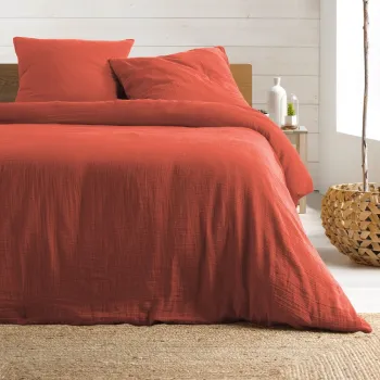 Lenjerie de pat caramizie din muselina pentru pat dublu/extinsa 240x260 cm Angelia - douceur d'interieur imagine