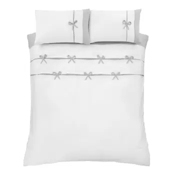 Lenjerie de pat Catherine Lansfield Milo Bow, 135 x 200 cm, alb - gri imagine