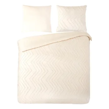 Lenjerie de pat crem din microfibra pentru pat dublu/extinsa 200x220 cm Pure Zigzag - Good Morning imagine