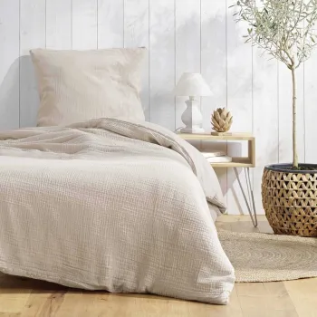 Lenjerie de pat crem din muselina pentru pat de o persoana 140x200 cm Angelia - douceur d'interieur imagine