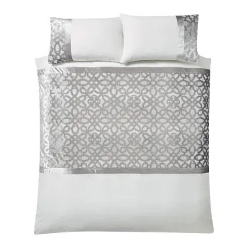 Lenjerie de pat crem/grej din catifea pentru pat dublu/extinsa 230x220 cm Lattice Cut - Catherine Lansfield imagine