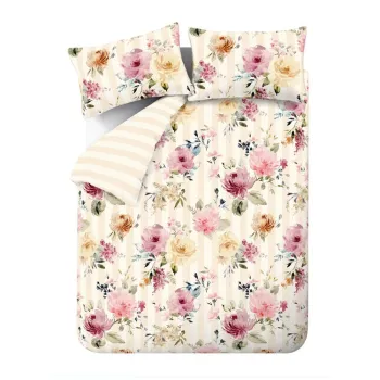 Lenjerie de pat crem pentru pat dublu 200x200 cm Floral Stripe - Catherine Lansfield imagine