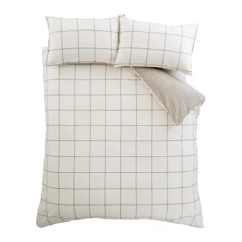 Lenjerie de pat crem/taupe din flanela pentru pat dublu 200x200 cm Brushed Regal Check - Bianca imagine