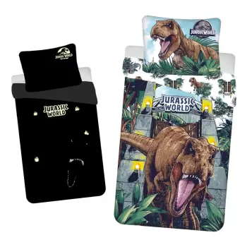 Lenjerie de pat din bumbac cu efect luminos pentru copii Jerry Fabrics Jurasic, 140 x 200 cm imagine