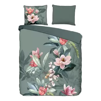 Lenjerie de pat din bumbac organic pentru pat de o persoana Descanso Rose, 140 x 220 cm, verde imagine