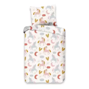 Lenjerie de pat din bumbac pentru copii Good Morning Unicorn, 100 x 135 cm imagine