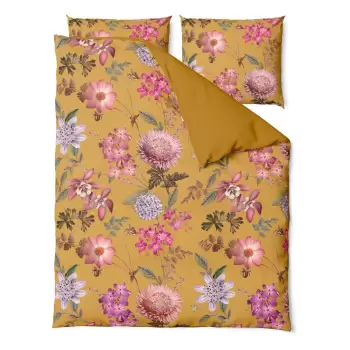 Lenjerie de pat din bumbac satinat pentru pat dublu Bonami Selection Blossom, 200 x 220 cm, ocru imagine