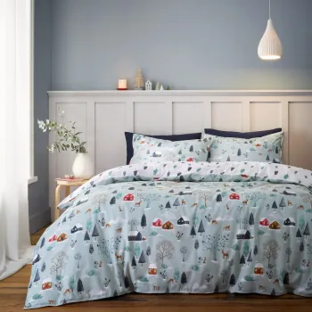 Lenjerie de pat din flanela pentru pat de o persoana 135x200 cm Winter Scene - Bianca imagine