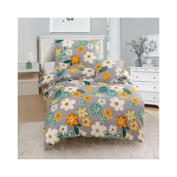 Lenjerie de pat din microsatin portocaliu-gri pentru pat de o persoana cu 3 piese 140x200 cm Grace - My House imagine