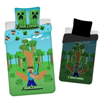 Lenjerie de pat fosforescenta pentru copii din bumbac pentru pat de o persoana 140x200 cm Minecraft 
