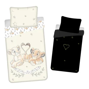 Lenjerie de pat fosforescenta pentru copii galben-deschis din bumbac pentru pat de o persoana 140x200 cm Lion King 