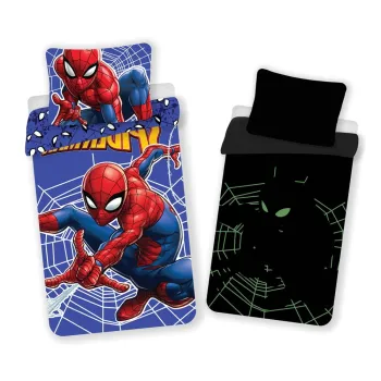 Lenjerie de pat fosforescenta pentru copii rosie/albastra din bumbac pentru pat de o persoana 140x200 cm Spider-man - Jerry Fabrics imagine