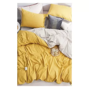 Lenjerie de pat galben/crem din bumbac pentru pat dublu/extins si cearceaf 200x220 cm - Mila Home imagine