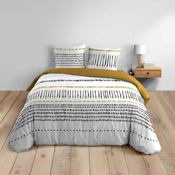 Lenjerie de pat galben-mustar/alba din bumbac pentru pat dublu/extinsa 240x220 cm Chicago - douceur d'interieur imagine