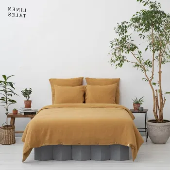 Lenjerie de pat galben-mustar din fibre de canepa pentru pat dublu 200x220 cm - Linen Tales imagine