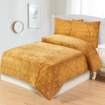 Lenjerie de pat galben ocru din microplus pentru pat de o persoana 140x200 cm - My House imagine