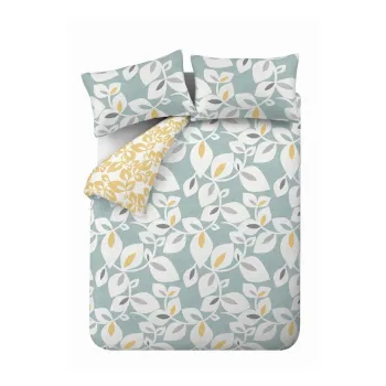 Lenjerie de pat galbena/albastra pentru pat dublu/extinsa 230x220 cm Inga Leaf - Catherine Lansfield imagine