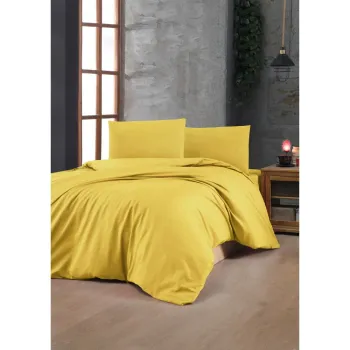 Lenjerie de pat galbena din bumbac ranforce pentru pat de o persoana 140x200 cm - Mijolnir imagine