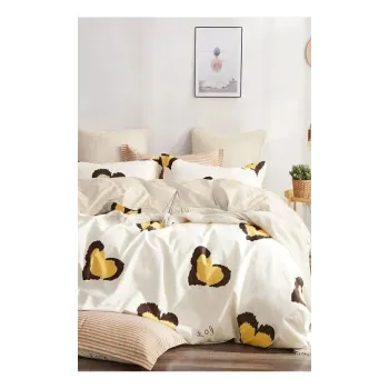 Lenjerie de pat galbena din bumbac ranforce pentru pat dublu/extinsa cu cearceaf inclus/cu 4 piese 200x220 cm Double Heart - Mila Home imagine