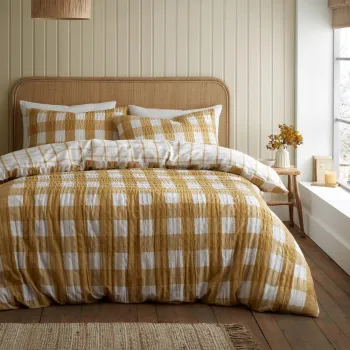 Lenjerie de pat galbena din flanela pentru pat de o persoana 135x200 cm Gingham Check - Catherine Lansfield imagine