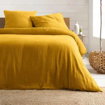 Lenjerie de pat galbena din muselina pentru pat dublu/extinsa 240x260 cm Angelia - douceur d'interieur imagine