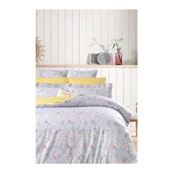 Lenjerie de pat galbena/gri din bumbac ranforce pentru pat dublu/extinsa cu cearceaf inclus/cu 4 piese 200x220 cm - Mila Home imagine