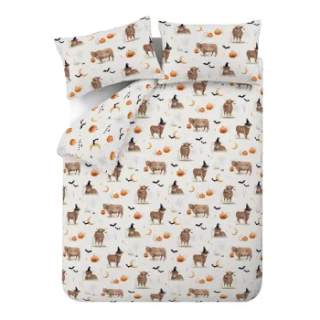 Lenjerie de pat grej pentru pat dublu 200x200 cm Halloween Highland Cow - Catherine Lansfield imagine