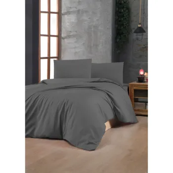 Lenjerie de pat gri antracit din bumbac ranforce pentru pat dublu 200x200 cm - Mijolnir imagine