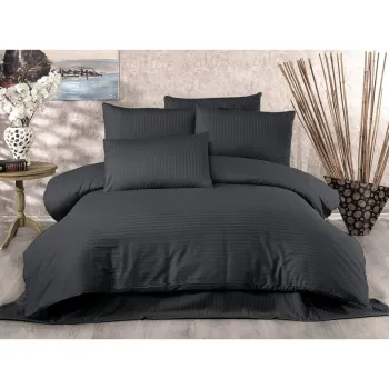 Lenjerie de pat gri antracit din bumbac satinat pentru pat de o persoana 140x200 cm Lilyum - Mijolnir imagine