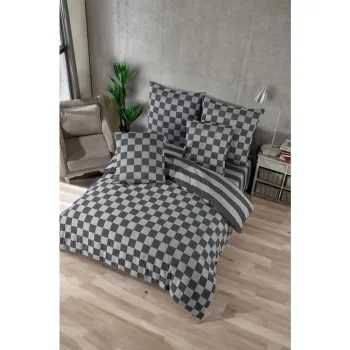 Lenjerie de pat gri antracit din damasc pentru pat dublu 200x200 cm Kareli - Mijolnir imagine