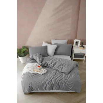 Lenjerie de pat gri antracit pentru pat de o persoana 140x200 cm Yarn Dyed - Mijolnir imagine