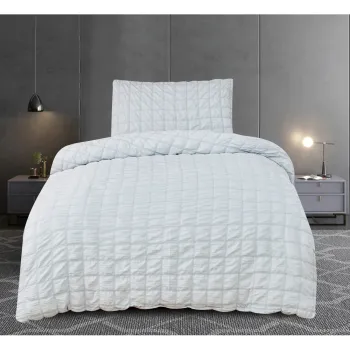 Lenjerie de pat gri deschis din tesatura crep pentru pat de o persoana 140x200 cm Naomi - My House imagine