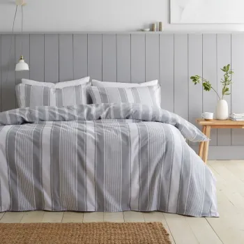 Lenjerie de pat gri din flanela pentru pat de o persoana 135x200 cm Ticking Stripe - Bianca imagine